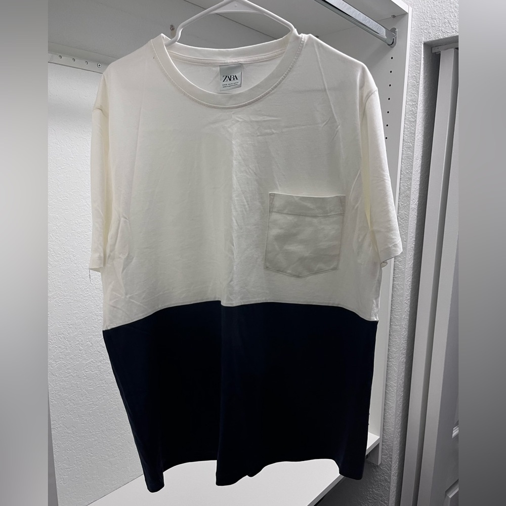 Large blue, white short sleeve Zara